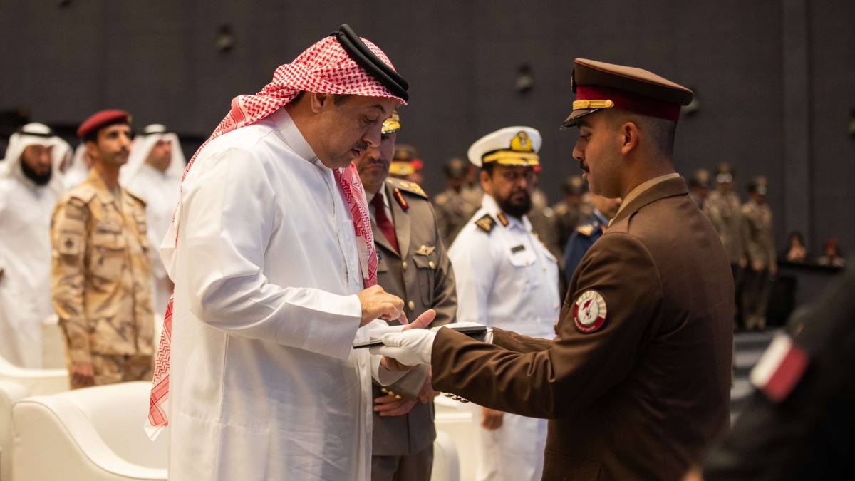 Deputy Prime Minister and Minister of State for Defense Affairs H E Dr. Khalid bin Mohammed Al Attiyah at the graduation of the 20th batch of national service recruits.