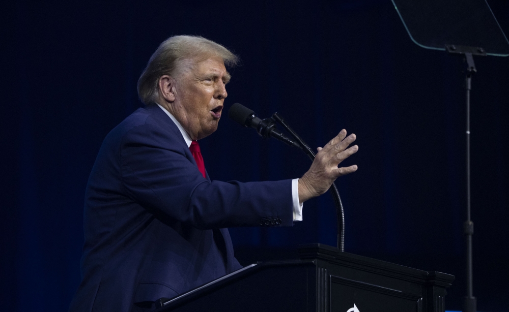 Former President Donald Trump gives the keynote address at Turning Point Action's 