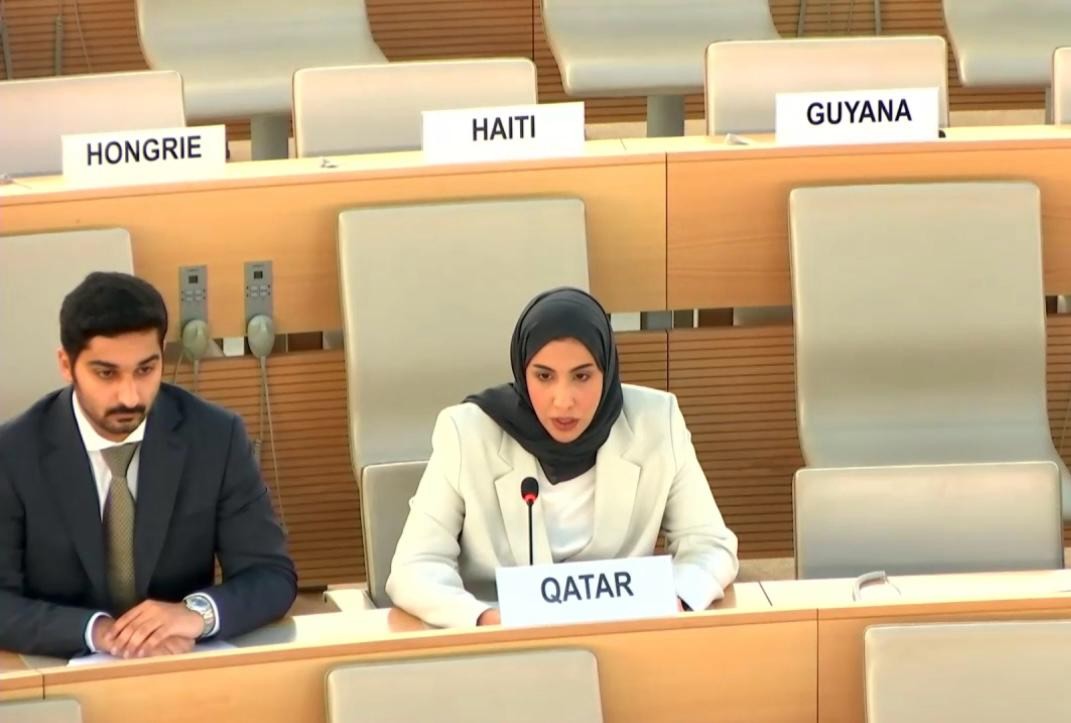  Second Secretary at the Ministry of Foreign Affairs Fatima Al Mannai speaking at the 56th session of Human Rights Council in Geneva.