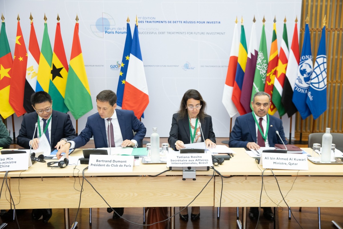 Minister of Finance H E Ali bin Ahmed Al Kuwari with other dignitaries during the ministerial roundtable meeting in Paris.
