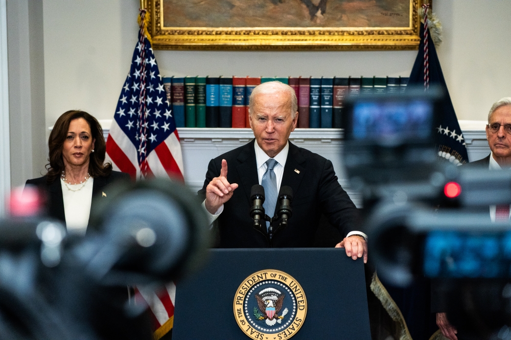 President Joe Biden delivers remarks in the Roosevelt Room of the White House on July 15, 2024. (Photo by Demetrius Freeman/The Washington Post)

