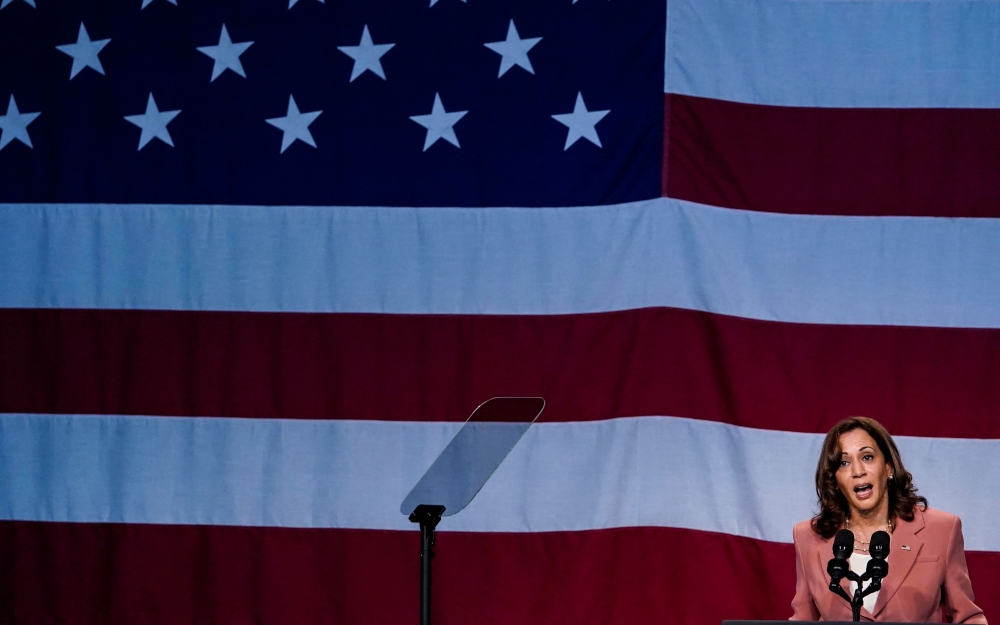 (Files) US Vice President Kamala Harris speaks at the Bedford Stuyvesant Restoration Corporation in the Brooklyn borough of New York on July 28, 2022. (Photo by Timothy A. Clary / AFP)