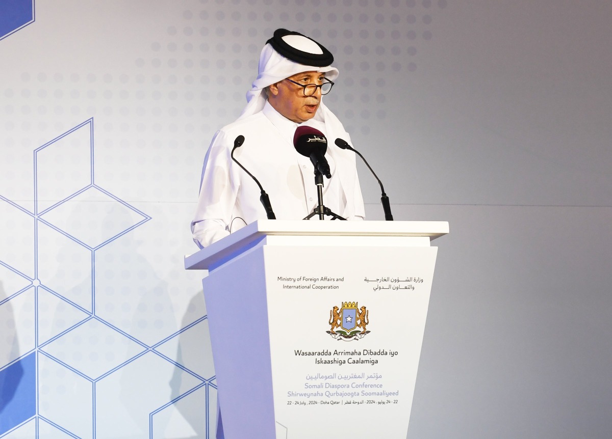 Minister of State for Foreign Affairs HE Sultan bin Saad Al Muraikhi speaks during the opening of the three-day Somali Diaspora Conference in Doha.