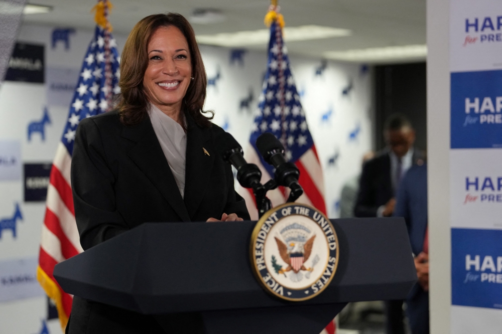 US Vice President and Democratic presidential candidate Kamala Harris speaks at her campaign headquarters in Wilmington, Delaware, on July 22, 2024. (Photo by Erin Schaff / POOL / AFP)