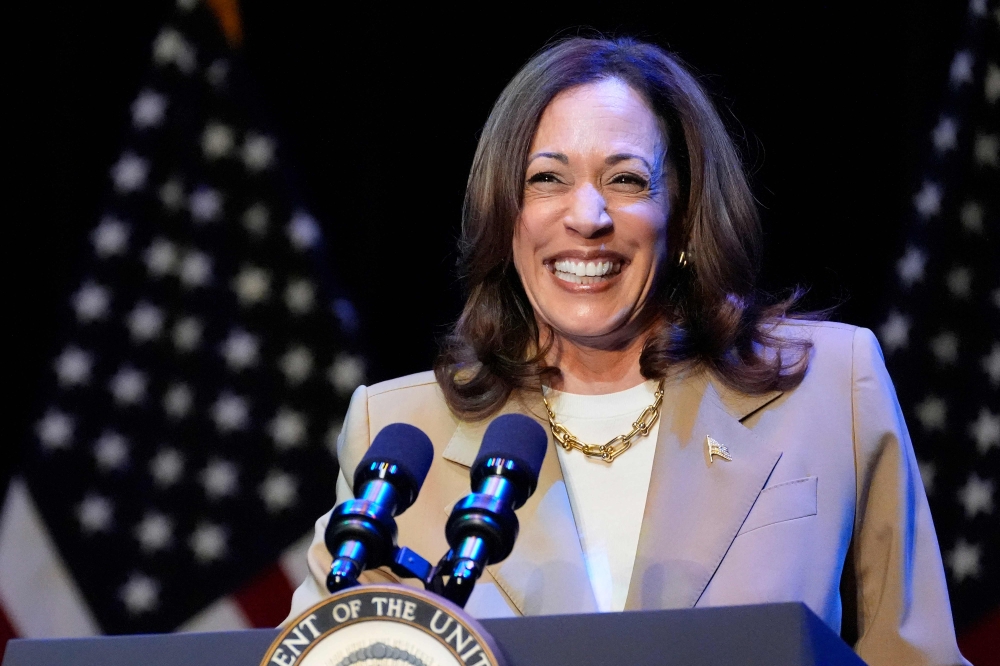 US Vice President and Democratic presidential candidate Kamala Harris speaks during a campaign fundraising event at the Colonial Theater in Pittsfield, Massachusetts, on July 27, 2024. (Photo by Stephanie Scarbrough / POOL / AFP)
