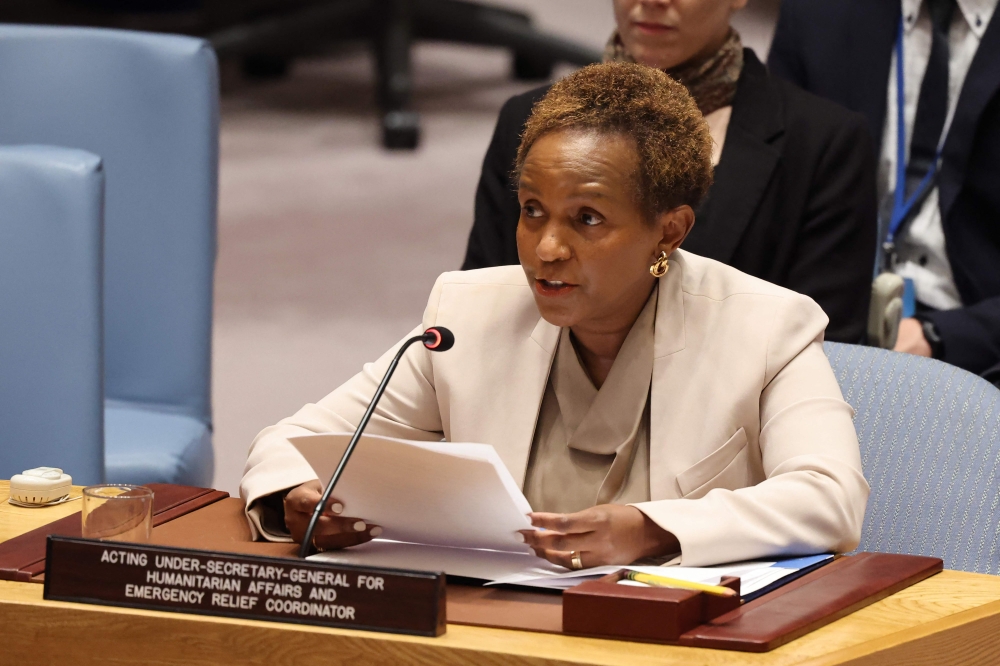 Joyce Msuya, Acting Under-Secretary-General for Humanitarian Affairs and Emergency Relief Coordinator, speaks during a UN Security Council meeting on the situation in the Middle East on August 29, 2024 in New York City. (Photo by Michael M. Santiago/Getty Images via AFP)