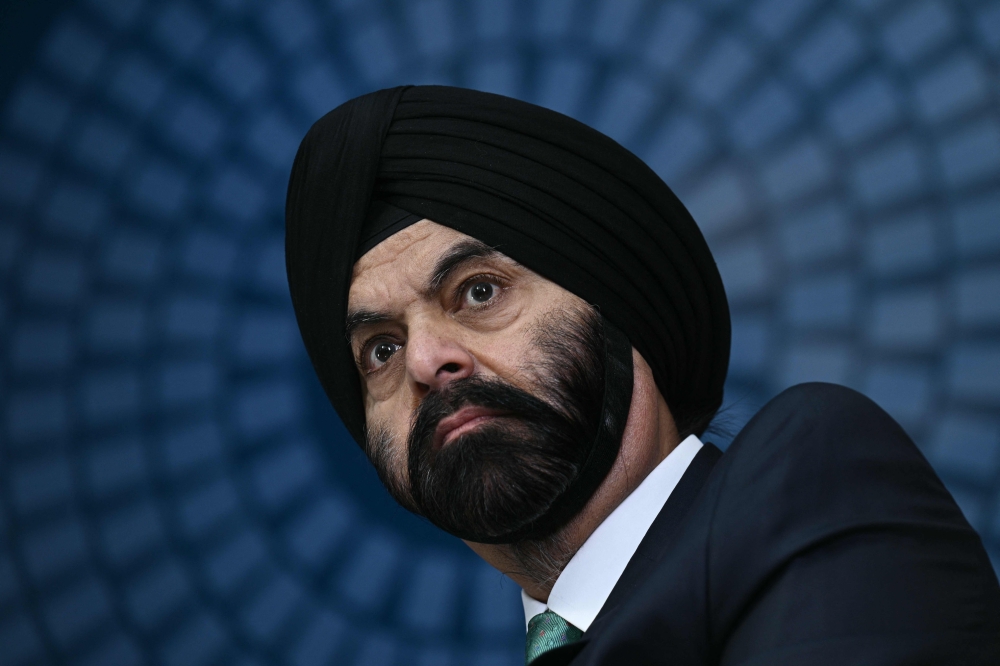 World Bank President Ajay Banga speaks at the World Bank headquarters in Washington, DC, on October 22, 2024, during the International Monetary Fund/World Bank annual Fall meetings. (Photo by Brendan SMIALOWSKI / AFP)