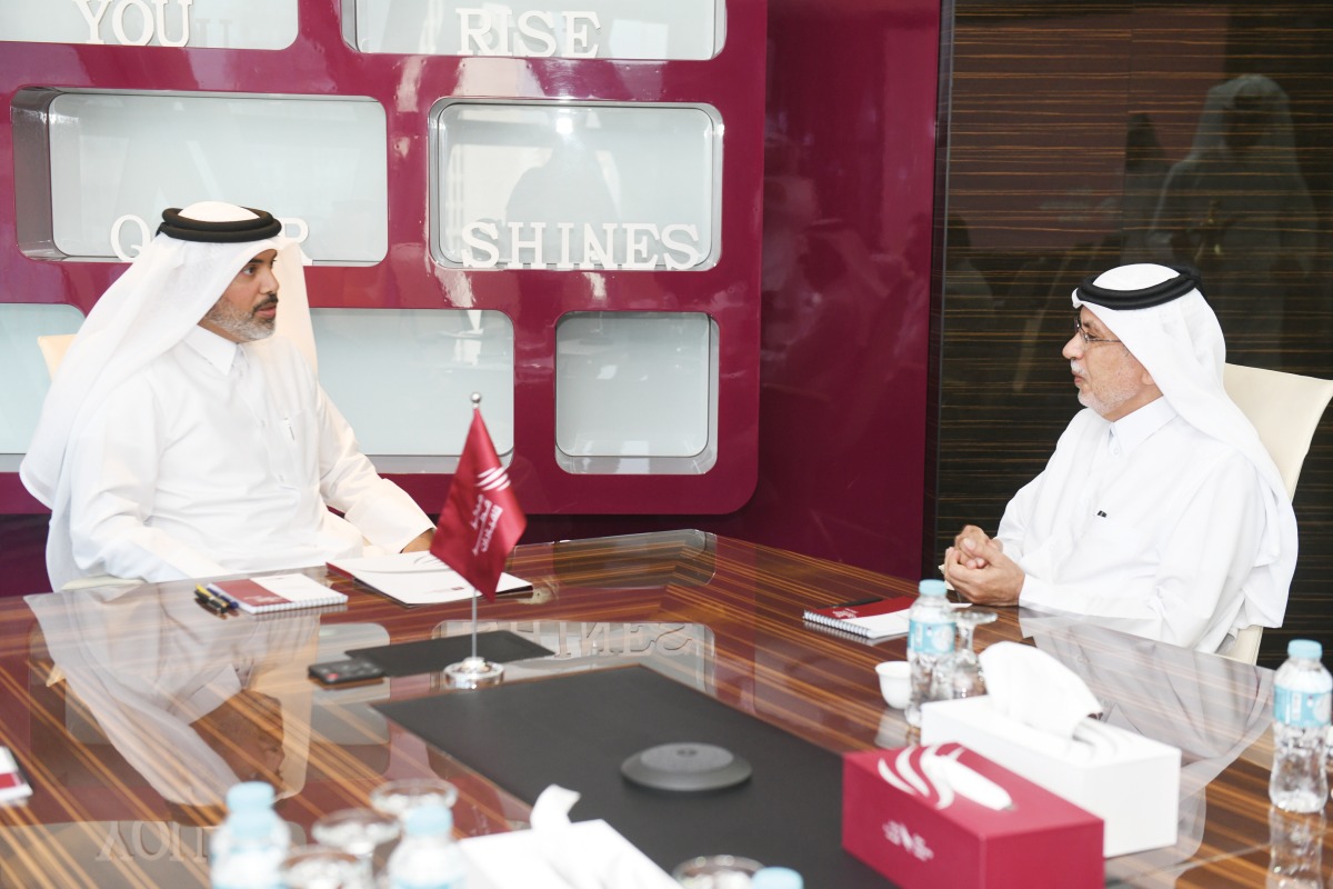 Director General of Qatar Leadership Centre Abdulla Mohammed Khalifa Al Binali (left) with Deputy CEO of Dar Al Sharq Group and Editor-in-Chief of Al Sharq newspaper Jaber Al Harami during the interview. 