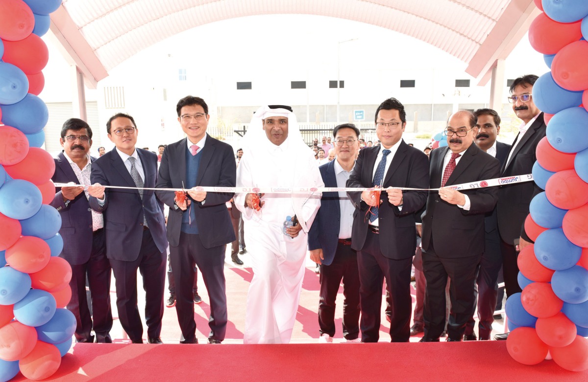 President of LGEGF, Sanyoung Kim; Vice Chairman and Managing Director of Jumbo Electronics, Sajed Jassim Mohammed Sulaiman; and the Director & CEO of Jumbo Electronics, C V Rappai, along with other officials during the inauguration ceremony at the Birkat Al Awamer. PIC: Salim Matramkot