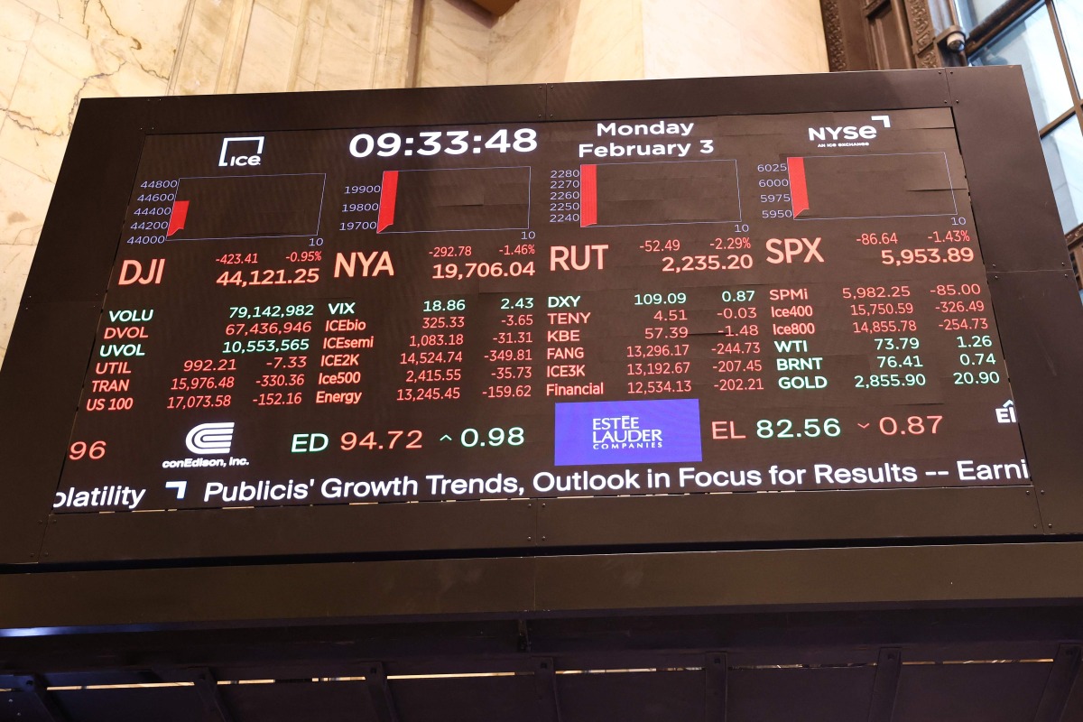 Stock market numbers are displayed at the New York Stock Exchange during morning trading on February 03, 2025 in New York City. (Photo by Michael M. Santiago / GETTY IMAGES NORTH AMERICA / Getty Images via AFP)
