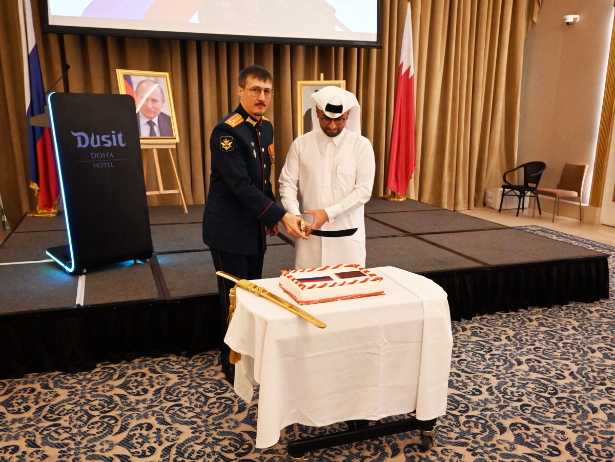 Director of Military Attachés Affairs, Brigadier General Nassir Ali Al Thani, with Military Attaché at the Russian Embassy, Colonel Maxim Zelenik during the event.