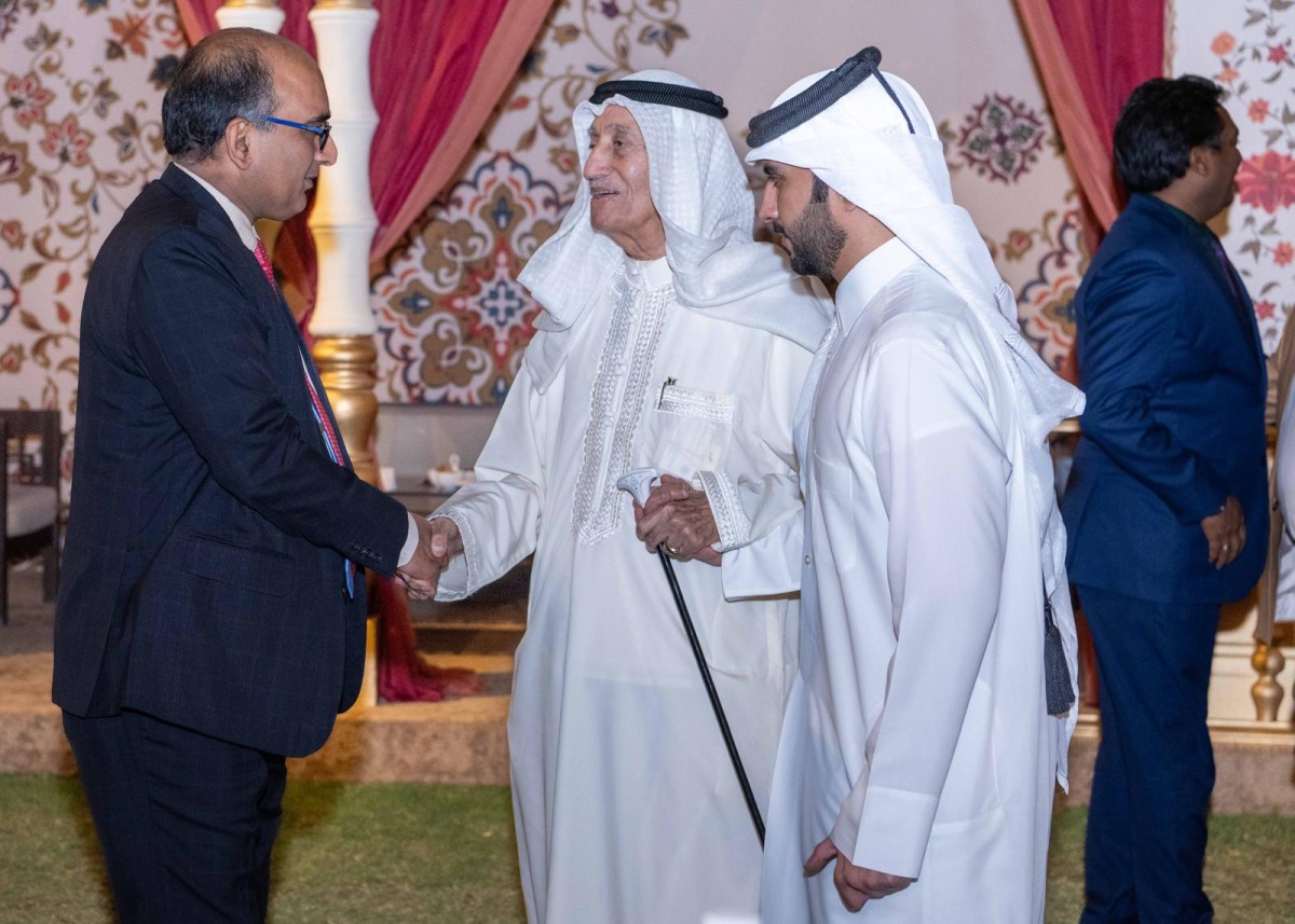 Ambassador of India to Qatar H E Vipul receiving guests at a Ramadan Suhoor gathering organised by the Embassy of India in Doha.