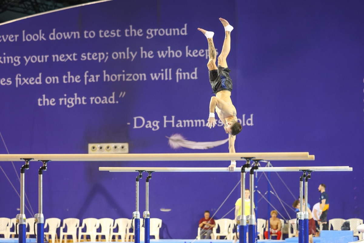 Gymnasts in action 