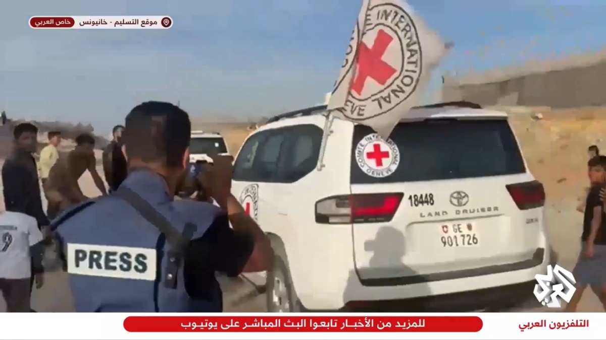 An Alaraby TV screengrab showing release of the detainee in the Gaza Strip. 