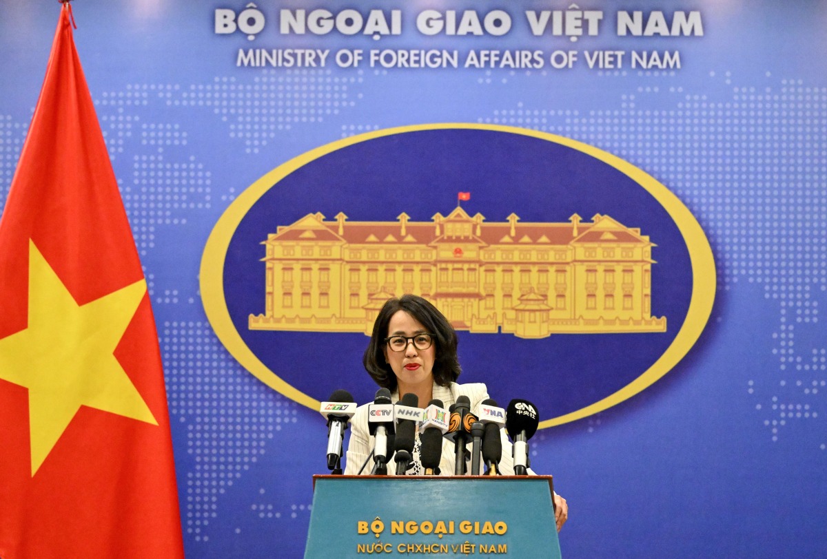 Photo used for representational purposes. Vietnam's Foreign Ministry spokeperson Pham Thu Hang answers reporters' questions during a press conference in Hanoi on July 3, 2025. Photo by Nhac NGUYEN / AFP.