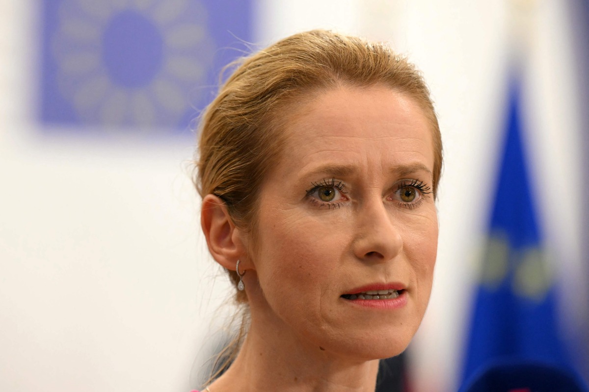 Kaja Kallas, the European Union's high representative for foreign affairs and security policy and vice president of the European Commission talks to journalists before the EU-Southern Neighbourhood Ministerial Meeting in Brussels on July 14, 2025. Photo by NICOLAS TUCAT / AFP