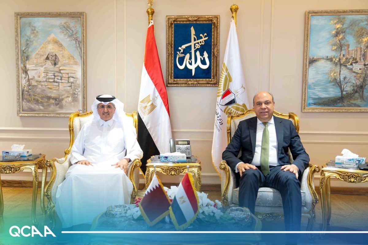 In Charge of Managing QCAA Mohamed bin Faleh Al-Hajri and Civil Aviation Minister of Egypt H E Dr. Sameh El-Hefny in Cairo yesterday.