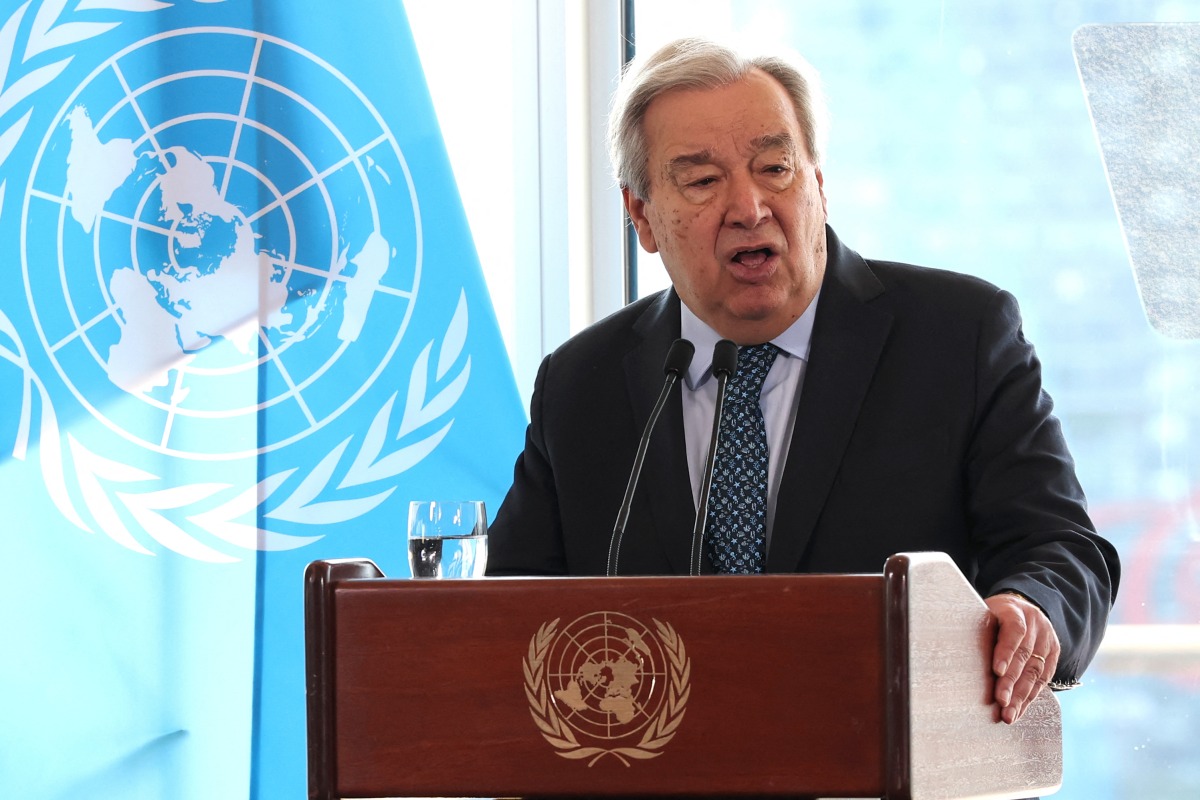 United Nations Secretary General Antonio Guterres delivers a speech on climate and renewable energy at the UN headquarters in New York City on July 22, 2025. Photo by TIMOTHY A. CLARY / AFP