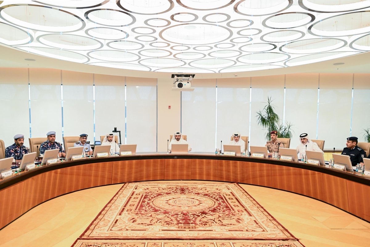 Minister of Interior and Commander of the Internal Security Force (Lekhwiya), H E Sheikh Khalifa bin Hamad bin Khalifa Al-Thani chairing the meeting of the Security Committee of the Supreme Committee for Delivery and Legacy. 
