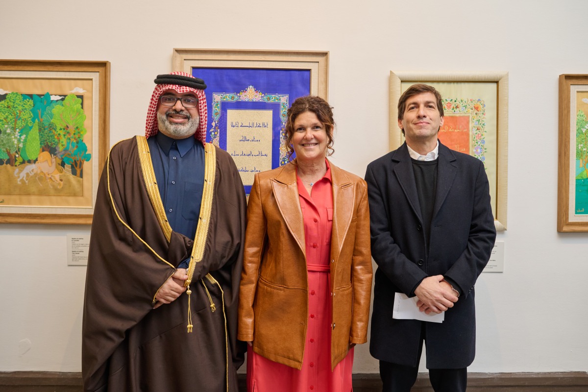 Minister of Culture of Buenos Aires H E Gabriela Ricardes (centre), Counsellor at the Embassy of Qatar in Argentina Ali Al-Binali (left) and Director General de Promoción del Libro Javier Martinez during the launch of the exhibition.