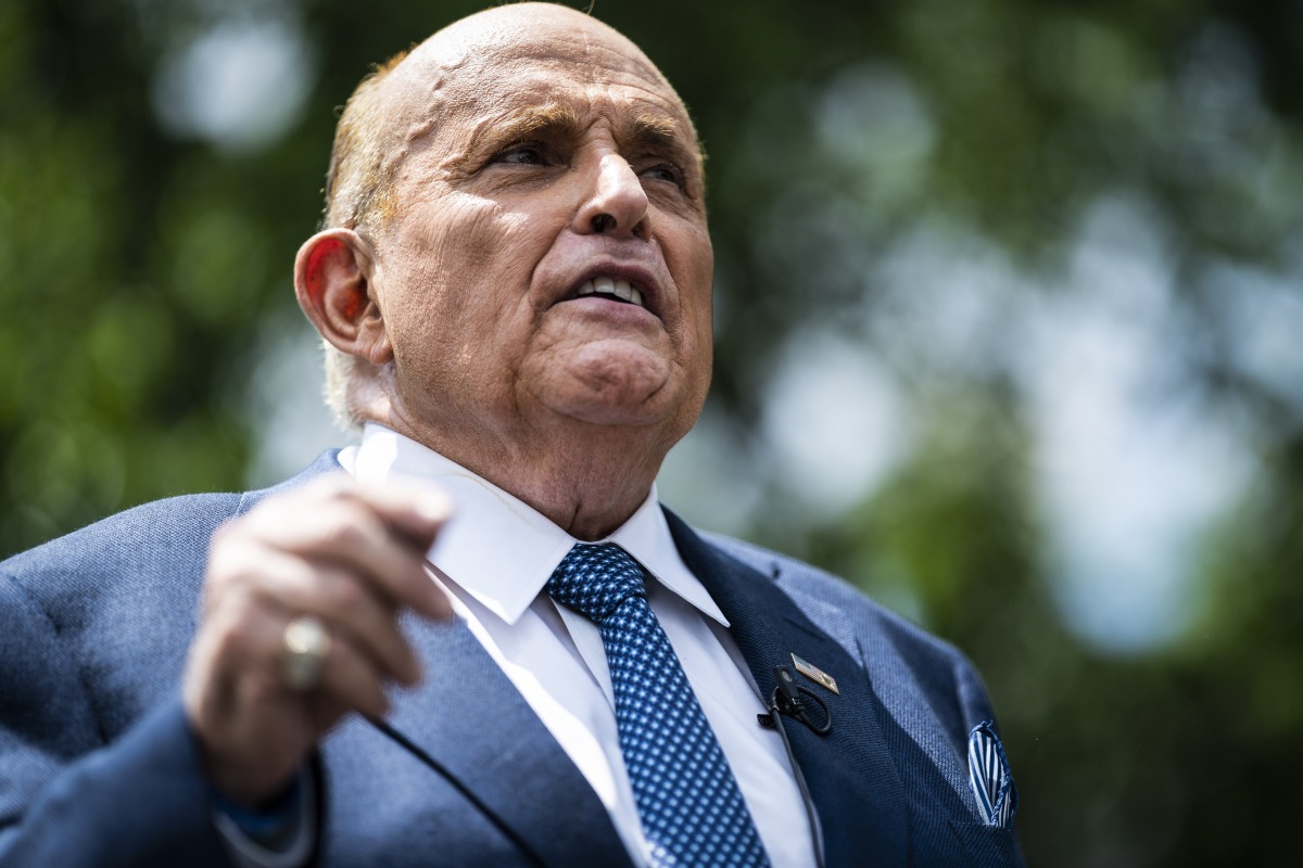 Rudy Giuliani speaks to reporters in Washington in July 2020. Photo credit: Jabin Botsford/The Washington Post