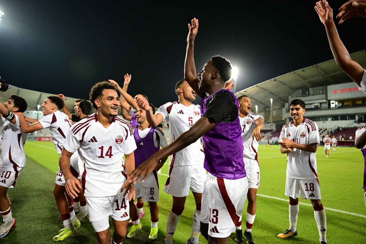 Qatar U-23 players celebrate after their win over India in this September 6 file photo.