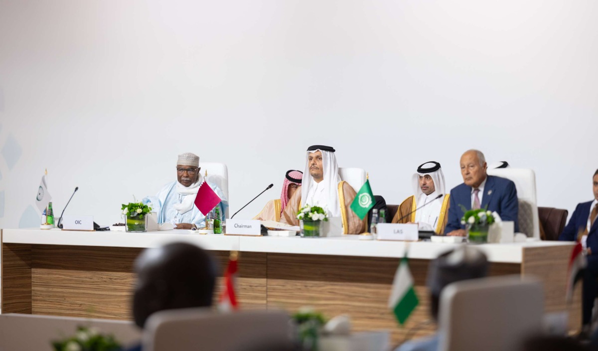 Prime Minister and Minister of Foreign Affairs H E Sheikh Mohammed bin Abdulrahman bin Jassim Al-Thani chairing the preparatory ministerial meeting yesterday.