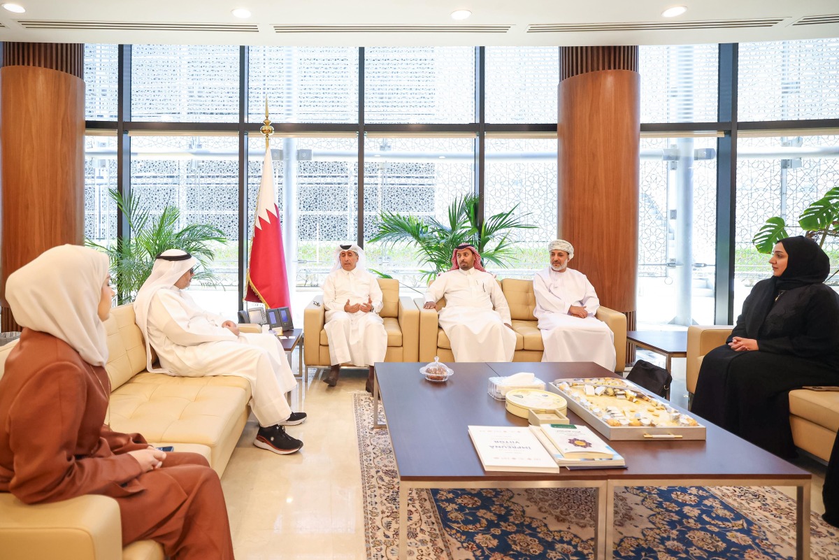 Undersecretary of the Ministry of Education and Higher Education H E Ibrahim bin Saleh Al Nuaimi with members of the GCC delegation during a meeting. 
