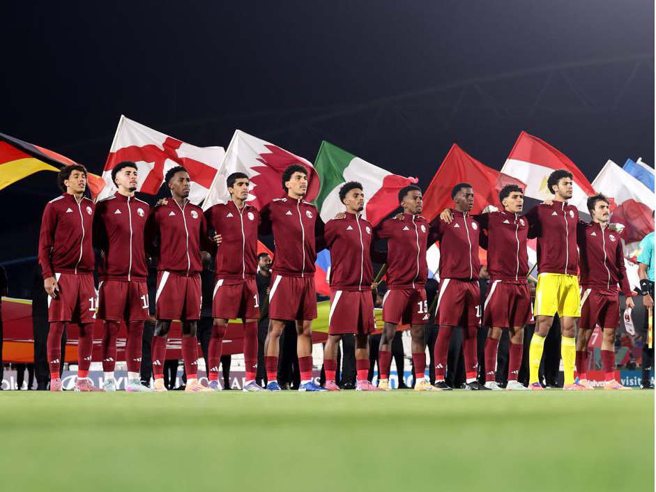 Qatar players before the start of the match against Italy on Monday.