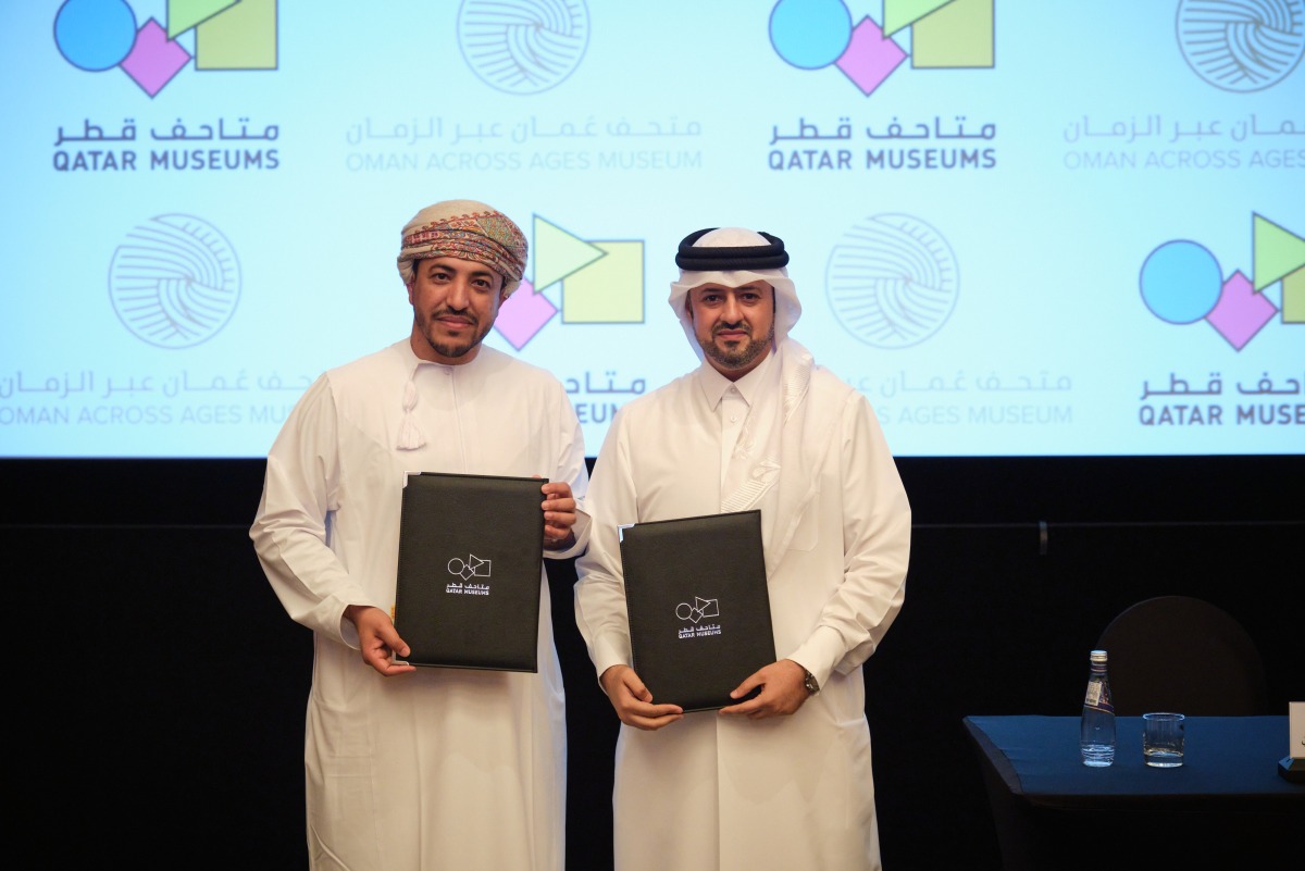 CEO of Qatar Museums Mohammed Saad Al Rumaihi (right) and Director General of the Oman Across Ages Museum Al Yaqdhan bin Abdullah Al Harthi at the agreement signing ceremony. 