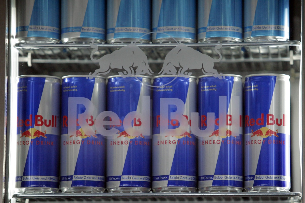 This photograph shows Red Bull drink cans at the Red Bull Formula One team motorhome, in Hockenheim, on July 18, 2008. Photo by Guillaume BAPTISTE / AFP