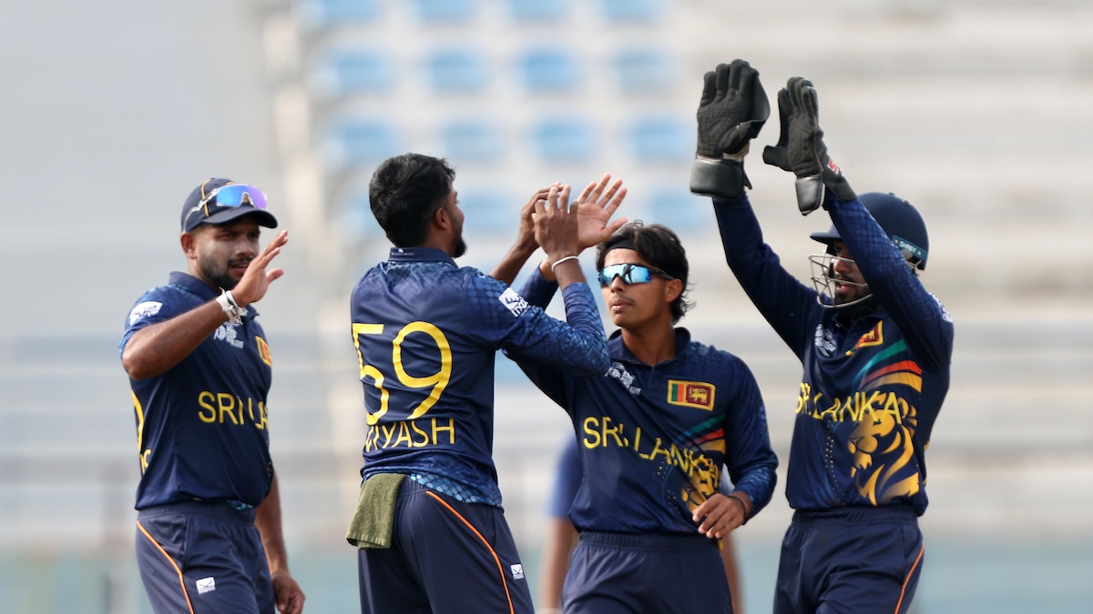 Sri Lanka A captain Dunith Wellalage (second right) celebrates with teammates. 