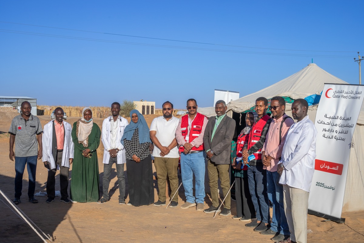 Representatives along with doctors, nurses and midwives at the new mobile clinic in Sudan.