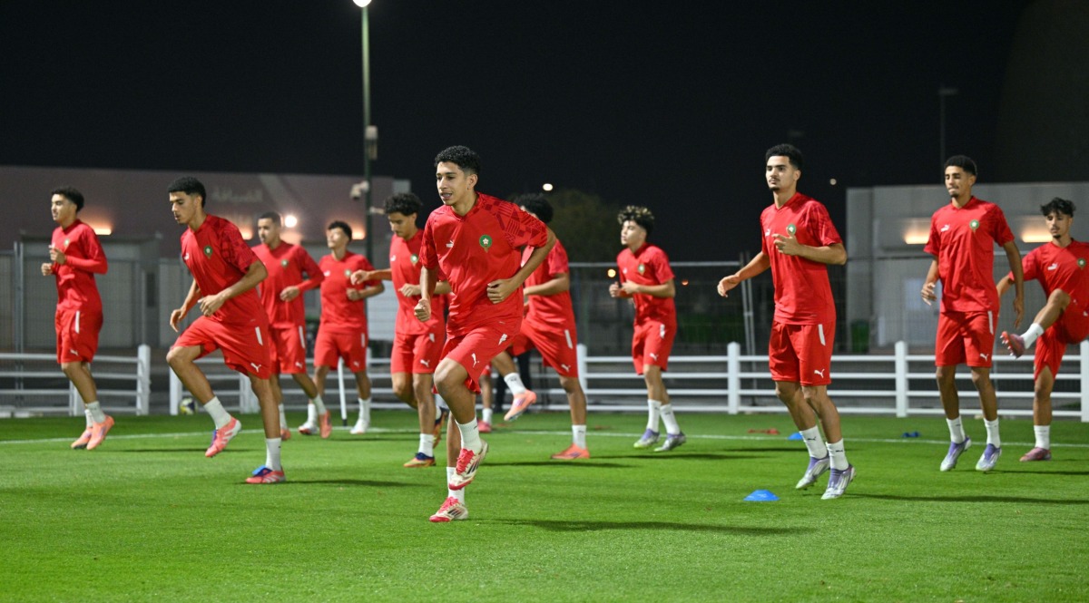 Morocco U17 players during a training session yesterday.