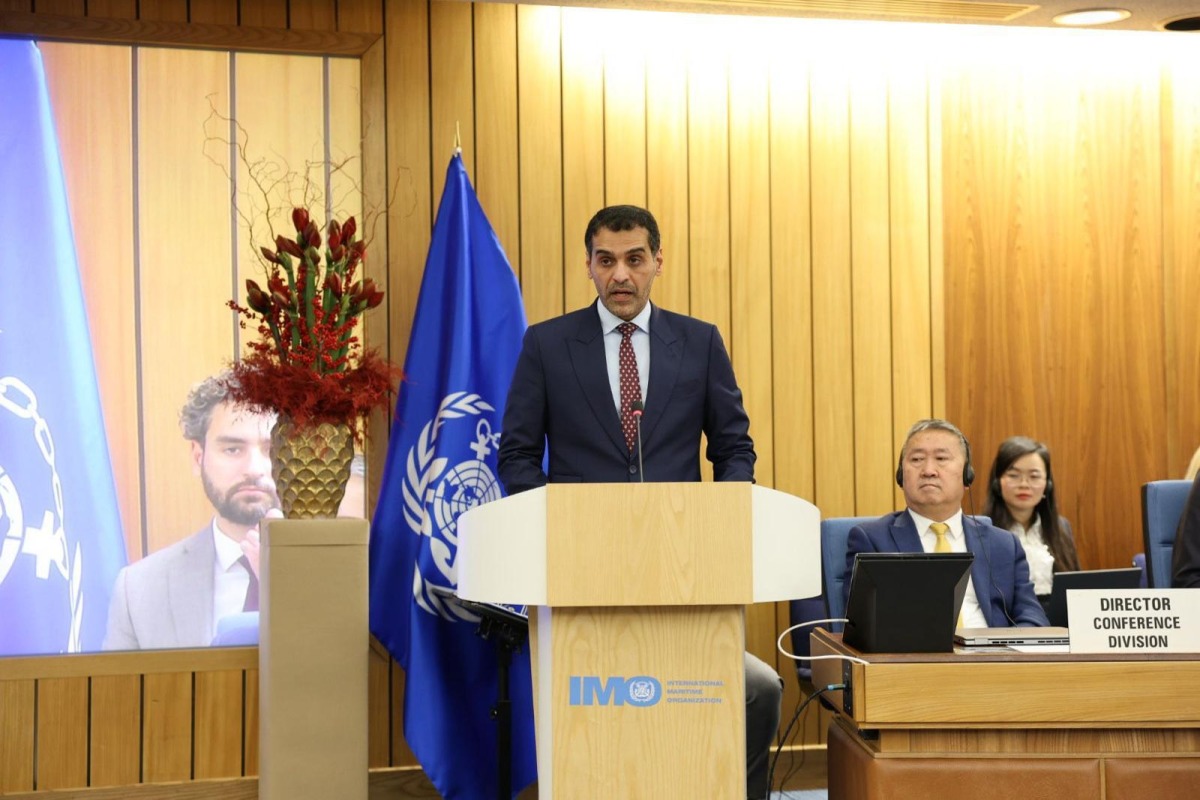 Minister of Transport H E Sheikh Mohammed bin Abdulla bin Mohammed Al-Thani addressing the IMO Assembly in London.  
