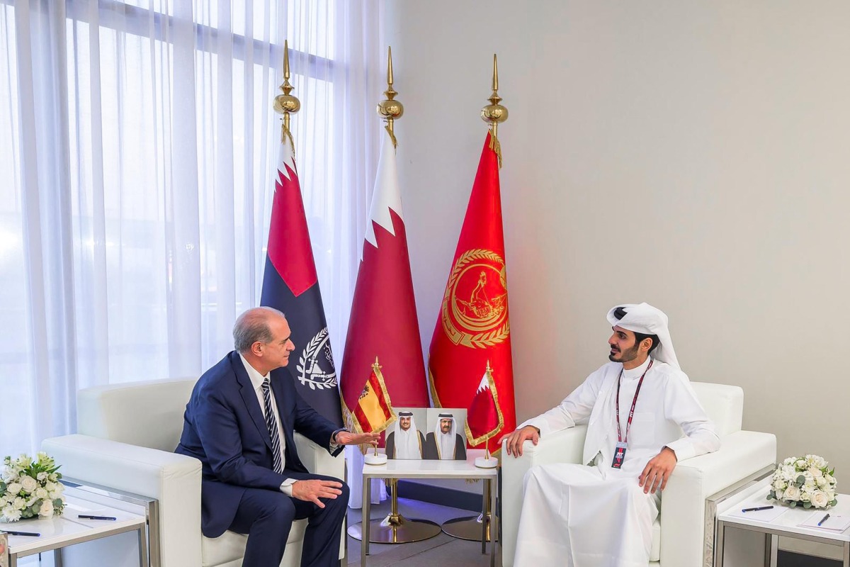 Minister of Interior and Commander of the Internal Security Force (Lekhwiya) H E Sheikh Khalifa bin Hamad bin Khalifa Al Thani meeting Director General of the National Police of the Kingdom of Spain H E Francisco Pardo Piqueras. 