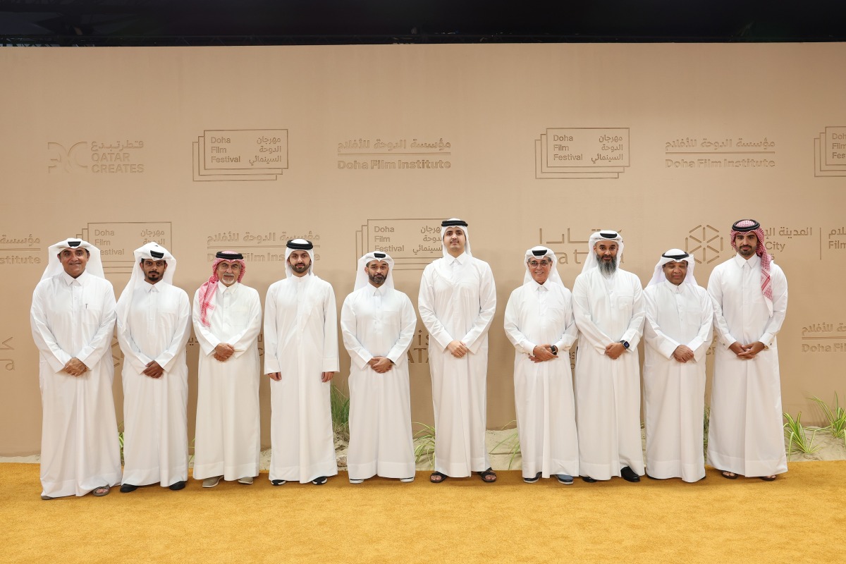 QFFD Chairman and DFI Board Member H E Sheikh Thani bin Hamad bin Khalifa Al Thani; Minister of State and QNL President H E Dr. Hamad bin Abdulaziz Al Kawari; and other dignitaries at the event. 