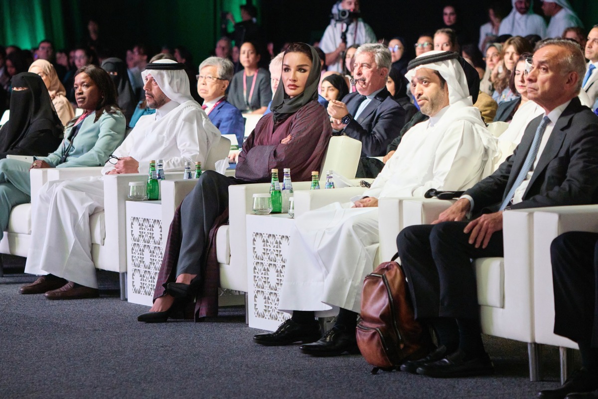 Chairperson of Qatar Foundation H H Sheikha Moza bint Nasser; Minister of Public Health H E Mansoor bin Ebrahim bin Saad Al Mahmoud, officials and participants during the opening of the Precision Medicine and the Future of Genomics Summit yesterday. 