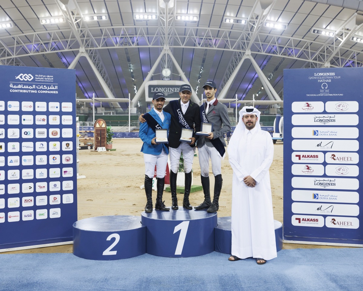 Tournament Director Abdullah Al-Marri with the podium winners of Diamond Tour.  