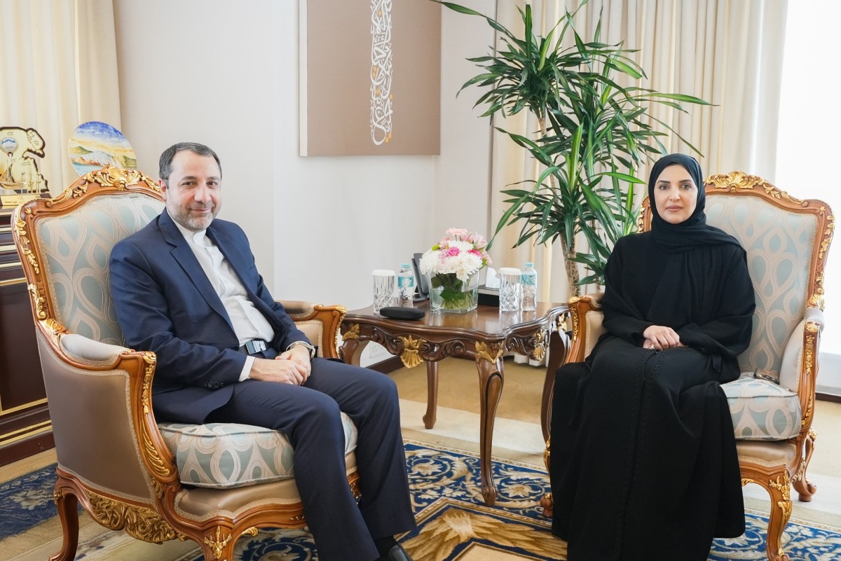 Chairperson of the National Human Rights Committee H E Maryam bint Abdullah Al Attiyah with Ambassador of the Islamic Republic of Iran to the State of Qatar H E Dr. Ali Salehabadi during the meeting.