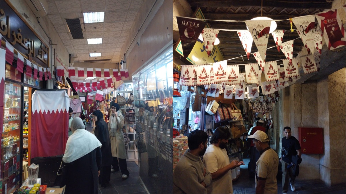 Souq Waqif corridors decorated for Qatar National Day.