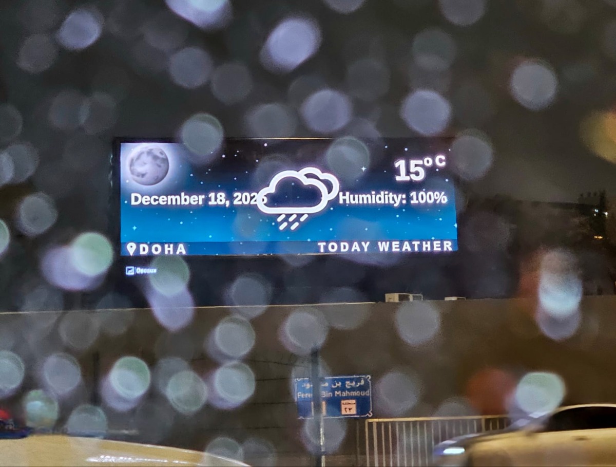 Evening weather forecast displayed on signage along C-Ring Road in Doha on Thursday, December 18. Marivie Alabanza/The Peninsula
