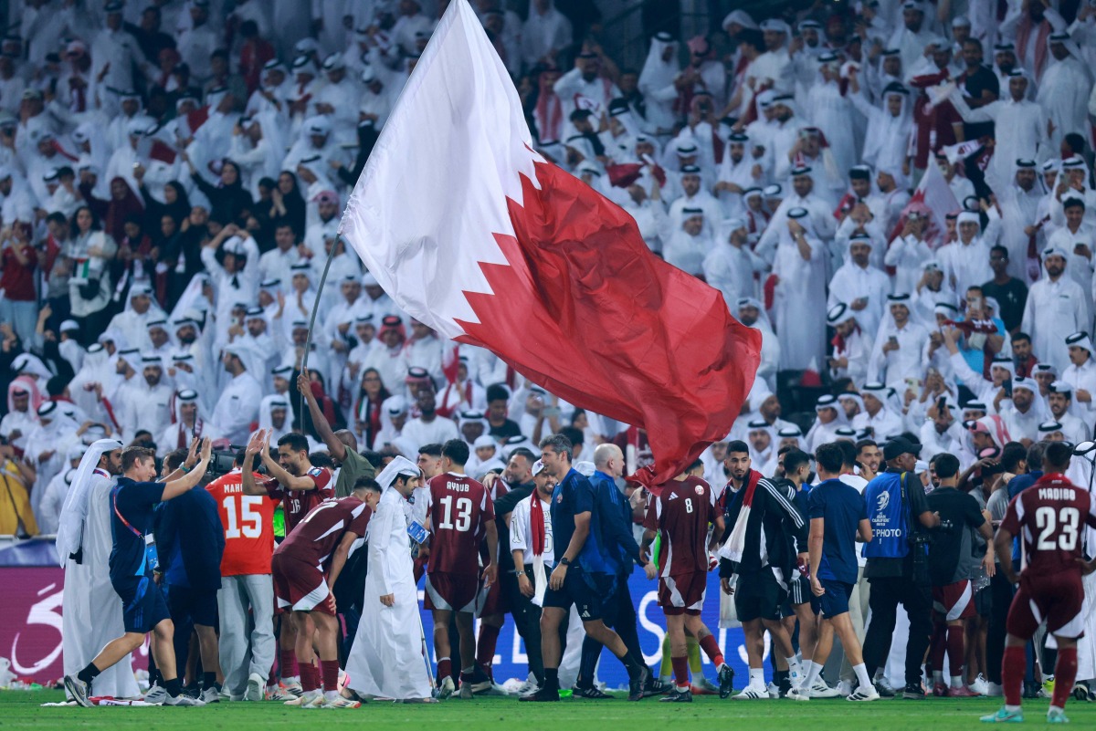 Qatari players celebrate after winning the FIFA World Cup 2026 Asian qualifier against the UAE at Jassim Bin Hamad Stadium in this file photo. 