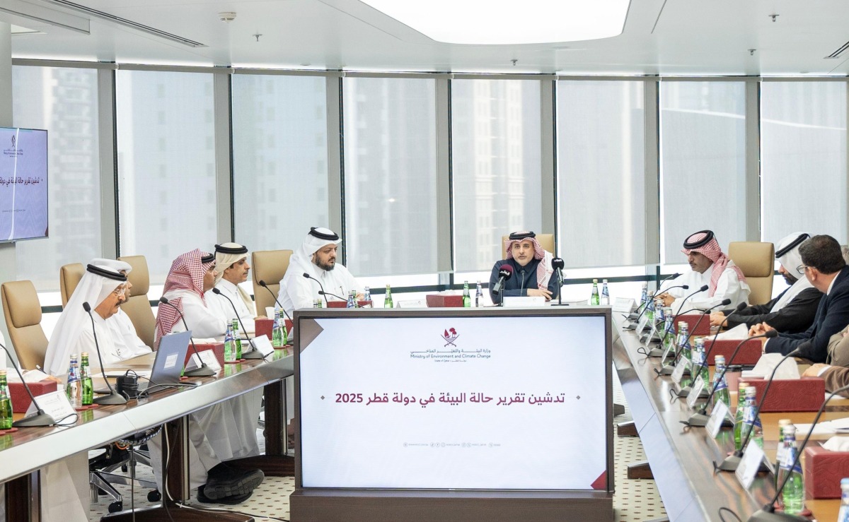 Minister of Environment and Climate Change H E Dr. Abdullah bin Abdulaziz bin Turki Al Subaie launching the State of the Environment Report for Qatar 2025 yesterday.