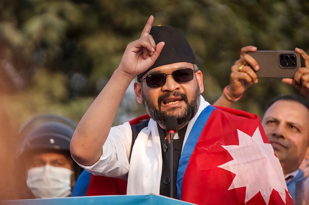 Rastriya Swatantra Party (RSP) election candidate and Kathmandu's former mayor Balendra Shah addresses supporters during a campaign rally in Janakpur on January 19, 2026. (Photo by Sumit Mishra / AFP)