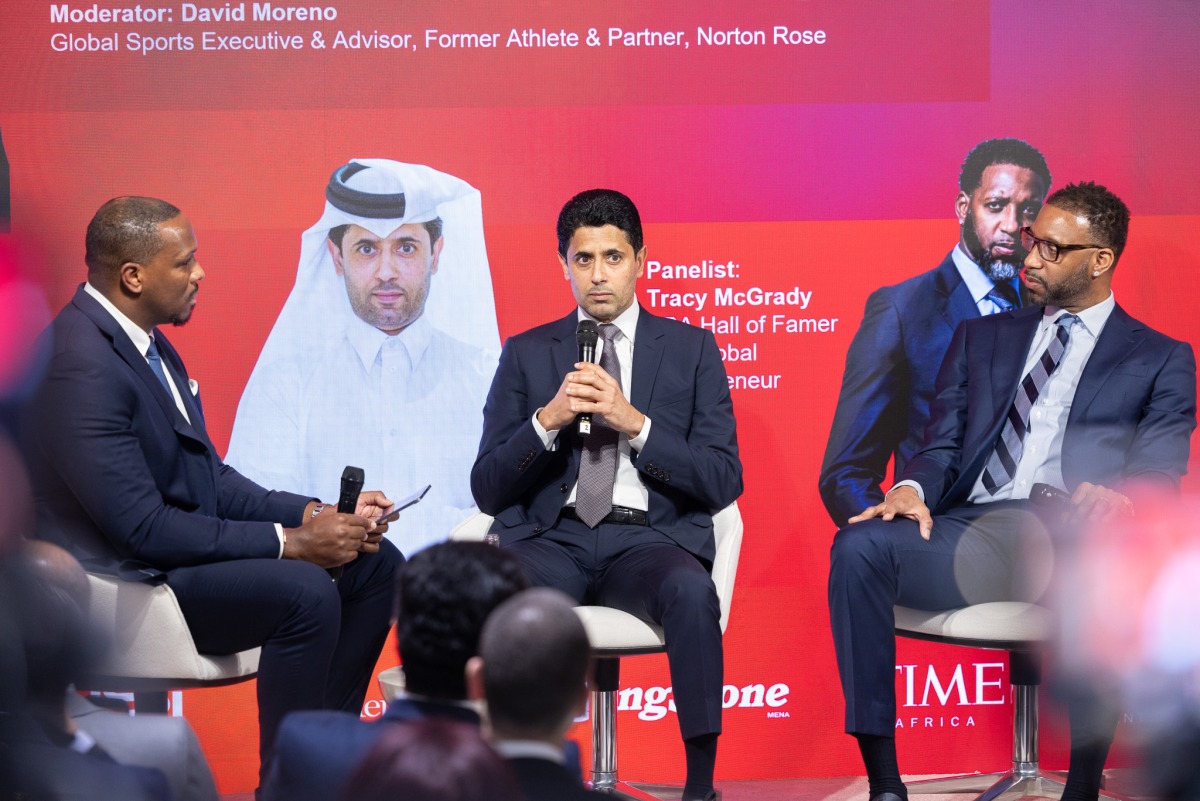 Chairman of Qatar Sports Investments H E Nasser bin Ghanim Al Khelaifi with other guests during a discussion.
