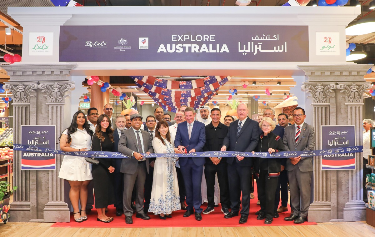 Ambassador of Australia to Qatar H E Shane Flanagan and Global Director of LuLu Group Dr. Mohamed Althaf with other officials and guests during the inauguration of Explore Australia.