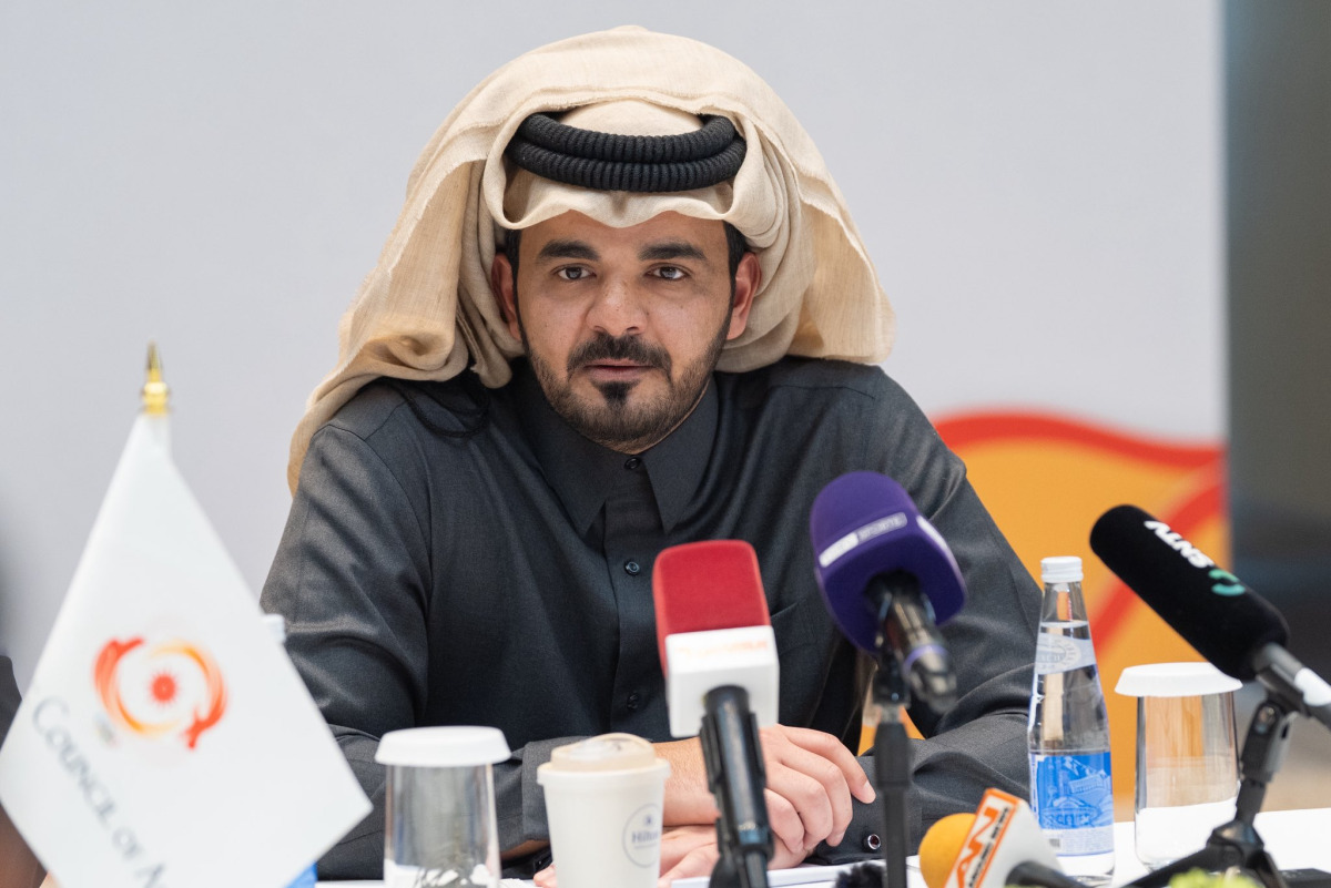 OCA President H E Sheikh Joaan bin Hamad Al-Thani speaks to the media in Tashkent yesterday. 