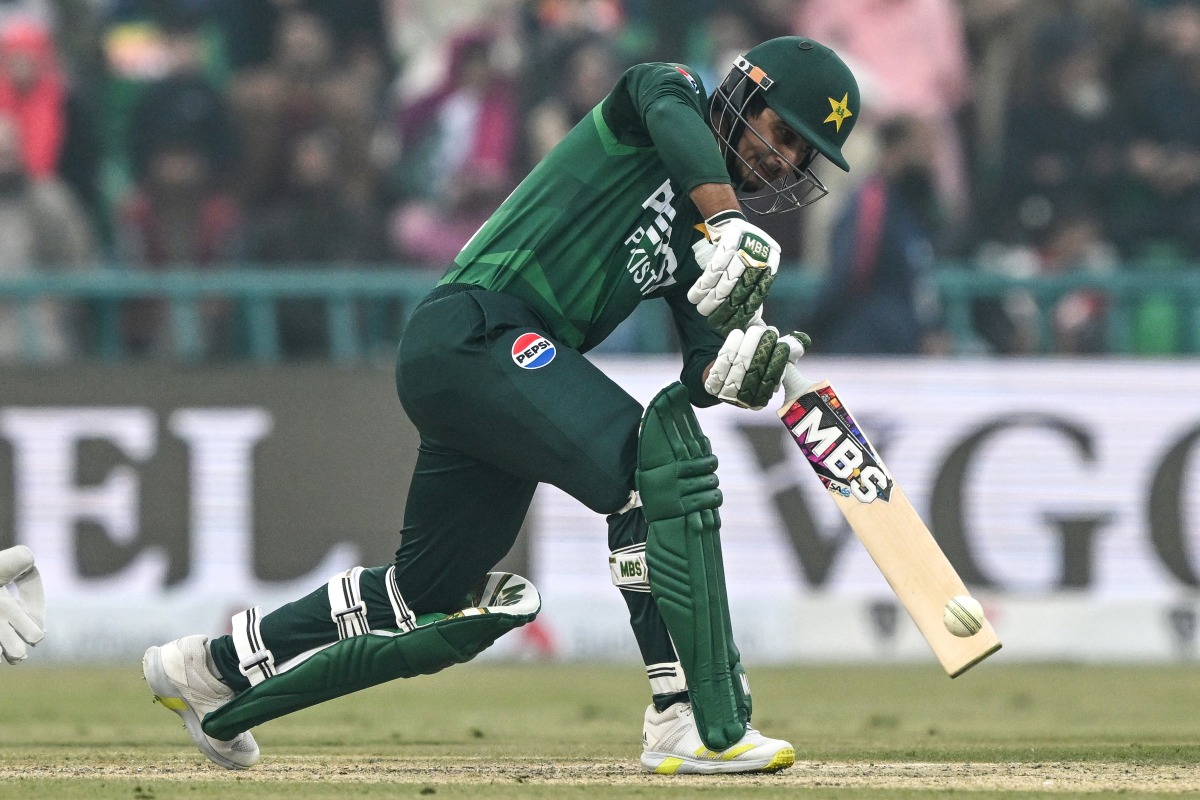 Pakistan's Saim Ayub plays a shot during the third Twenty20 international cricket match between Pakistan and Australia at the Gaddafi Stadium in Lahore on February 1, 2026. (Photo by Arif ALI / AFP)