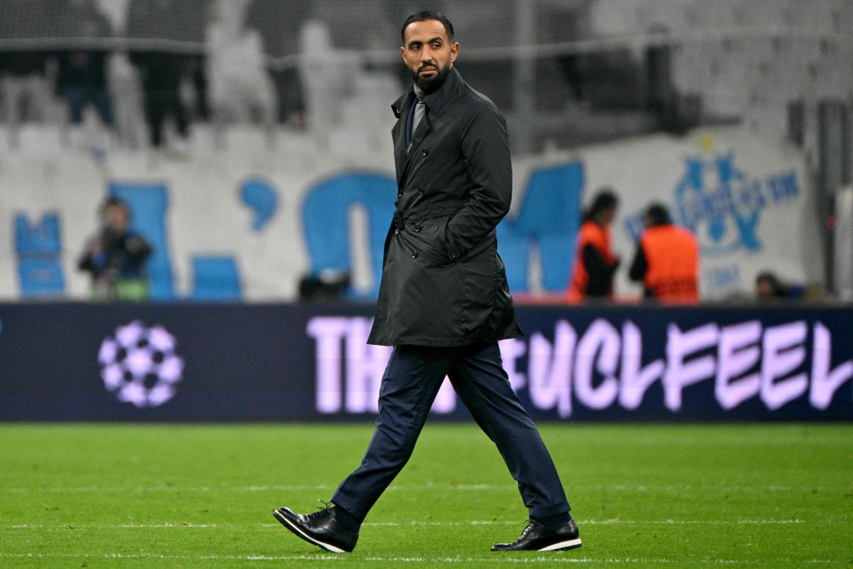 (FILES) Olympique de Marseille's French-Moroccan sporting director Medhi Benatia walks on the pitch at the end of the UEFA Champions League, league phase day 4, football match between Olympique de Marseille (OM) and Atalanta Bergame at the Velodrome stadium, in Marseille on November 5, 2025. (Photo by Christophe Simon / AFP)